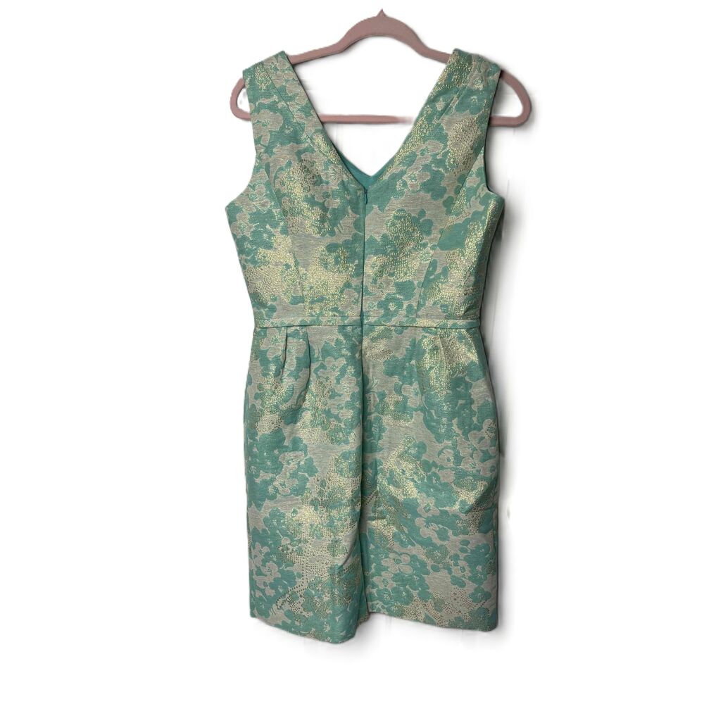 Tahari Womens Aqua Gold Sleeveless‎ Jacquard Floral Dress Size 8 - Picture 2 of 9